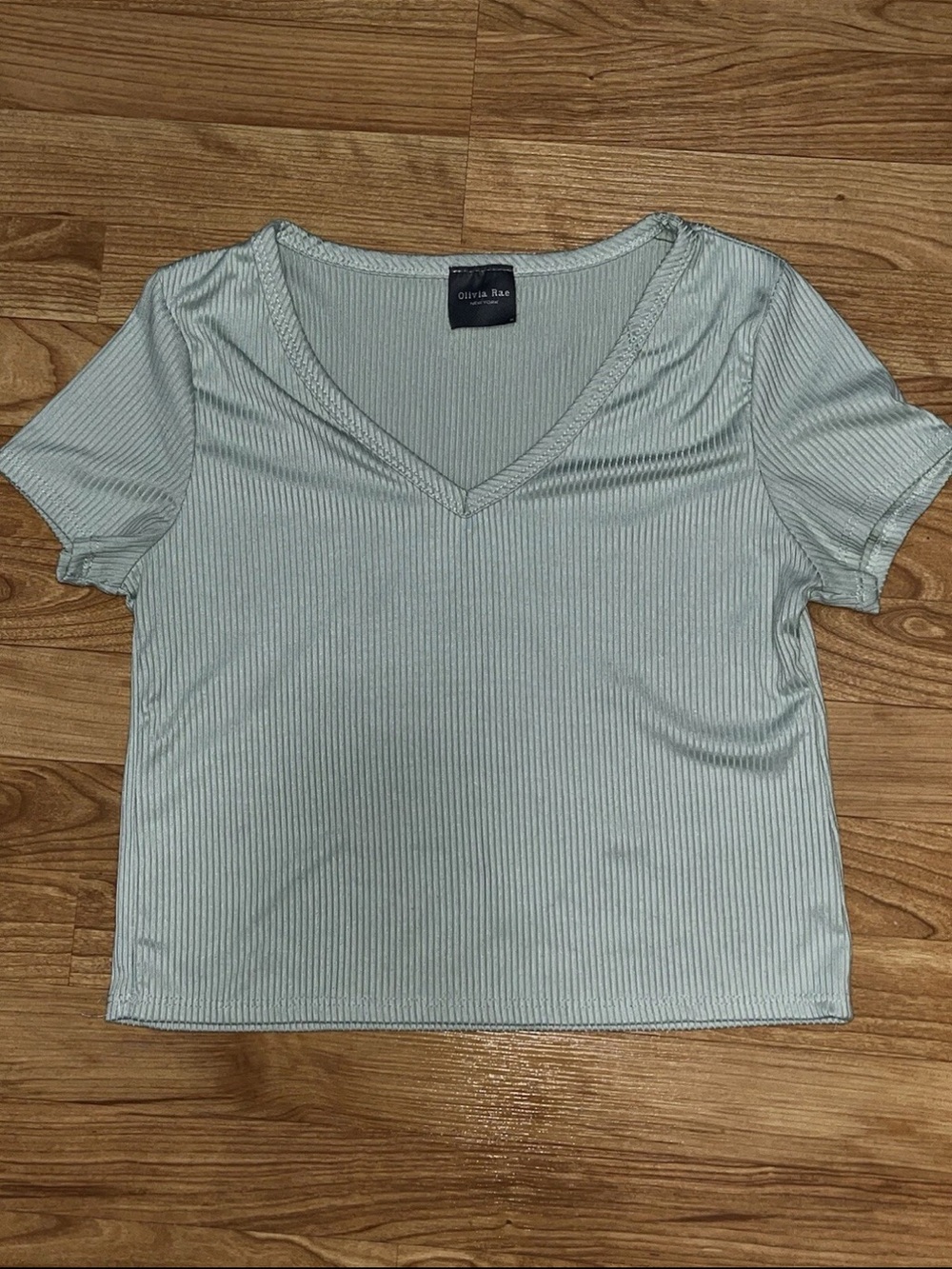 Olivia Rae Light Mint Ribbed V-Neck Short Sleeve Tee